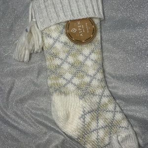 Aspen Knit Tinsel Boho Bohemian Gold Silver  Christmas Stocking NWT